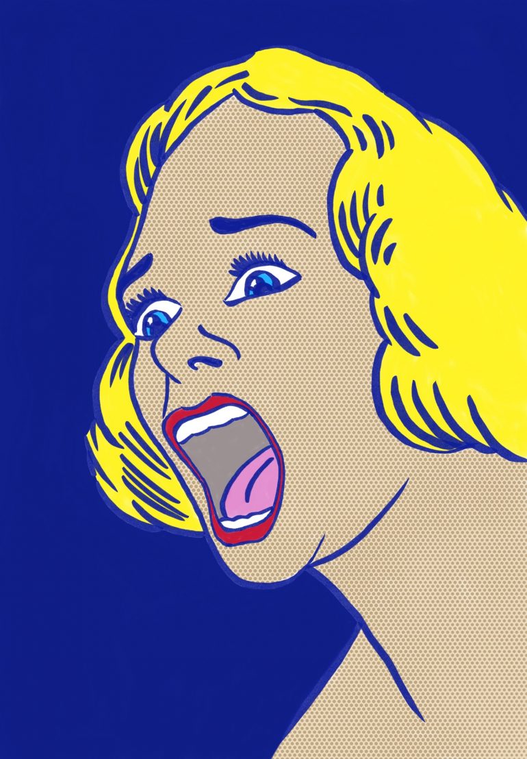 Illustration d'un visage de femme à la façon du peintre Roy Lichtenstein