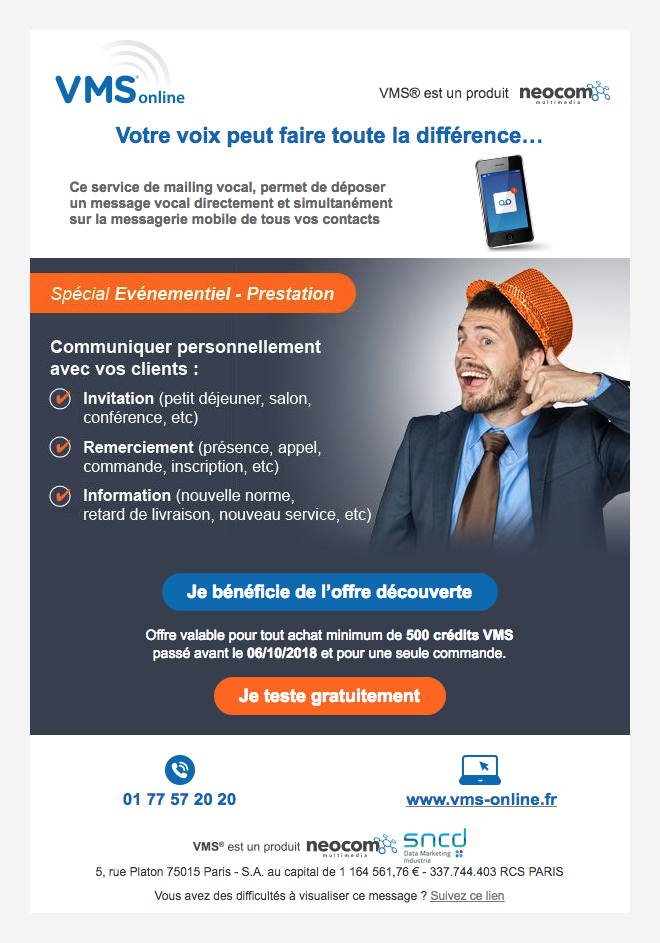 Visuel d'un e-mailing pour un service de télécommunication