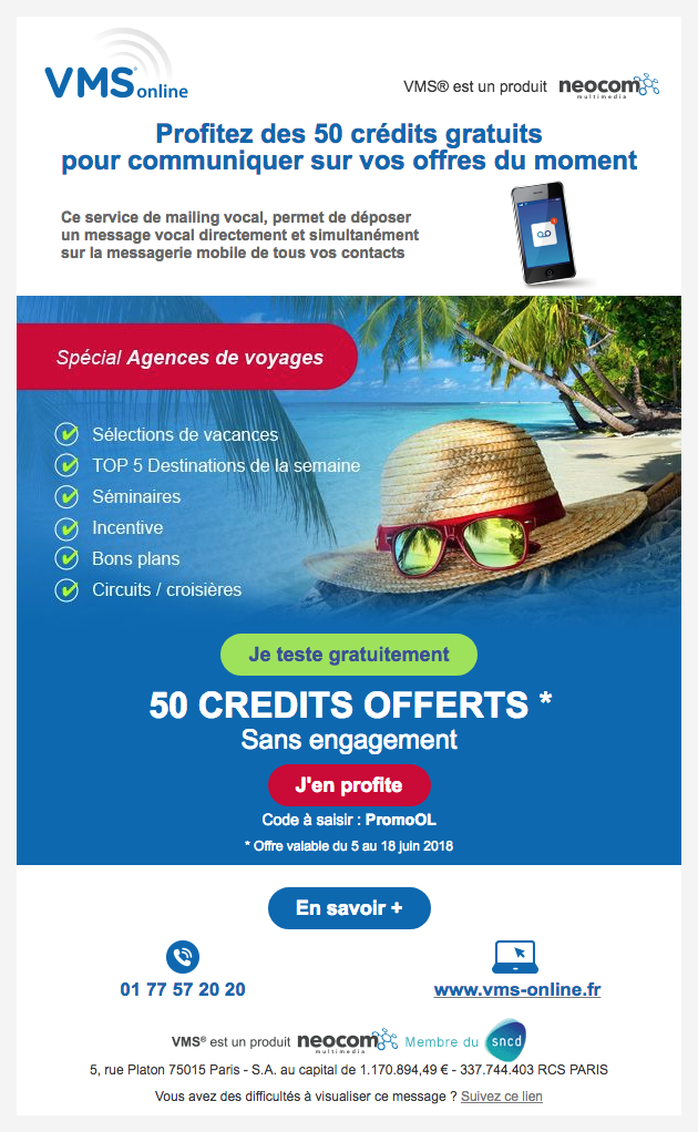 Visuel d'un e-mailing pour un service de télécommunication